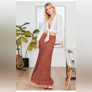 Free People Gold Coast Knit Maxi Skirt in Ambered Coral